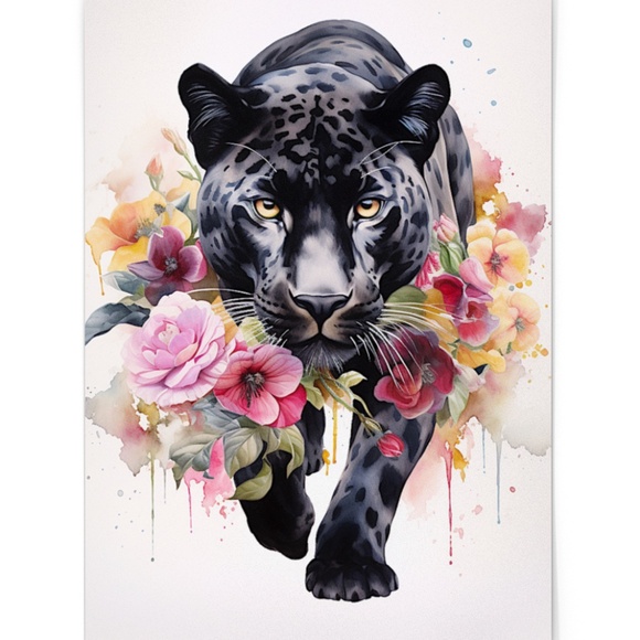 Watercolor Black Jaguar Wall Art Print Unframed - Majestic Jungle Elegance - Picture 3 of 7